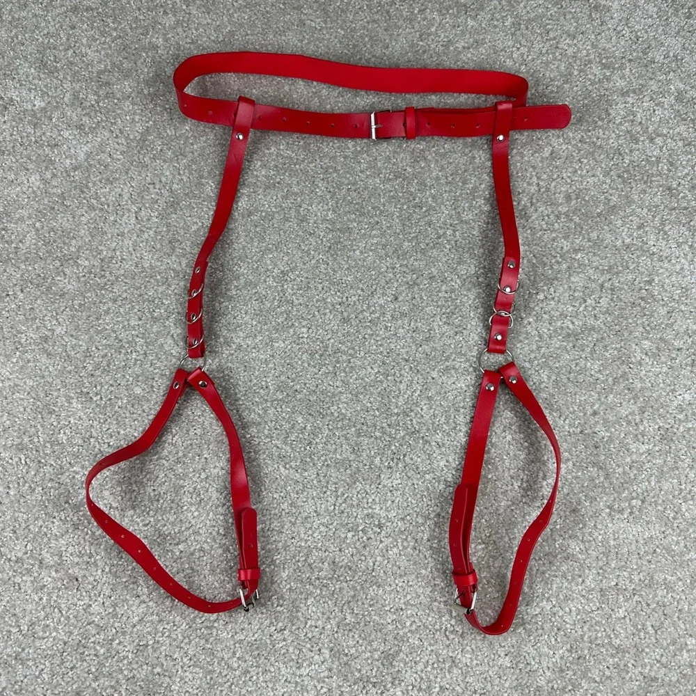 Red Faux Leather Leg Garter Body Harness Belt Punk Goth Festival Rave Edgy Alt